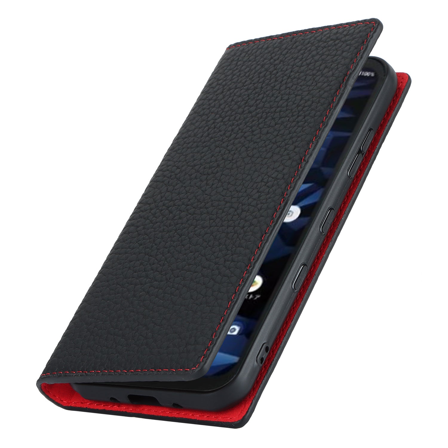 Wallet Cover for Kyocera Digno SX3 KYG02 Litchi Texture Genuine Cow Leather Phone Stand Case with Strap - Black Wallet Cover for Kyocera Digno SX3 KYG02 Litchi Texture Genuine Cow Leather Phone Stand Case with Strap - Black